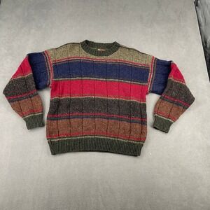 Vintage Alps Sz Large Wool Blend Striped Crewneck Sweater Made in USA Multicolor